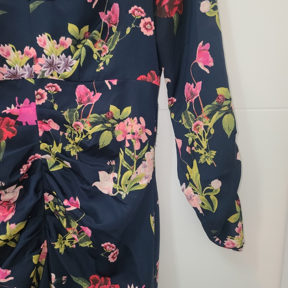 Eliza J Floral Navy Midi Cinched Dress Sz 6 EUC - Picture 5 of 10